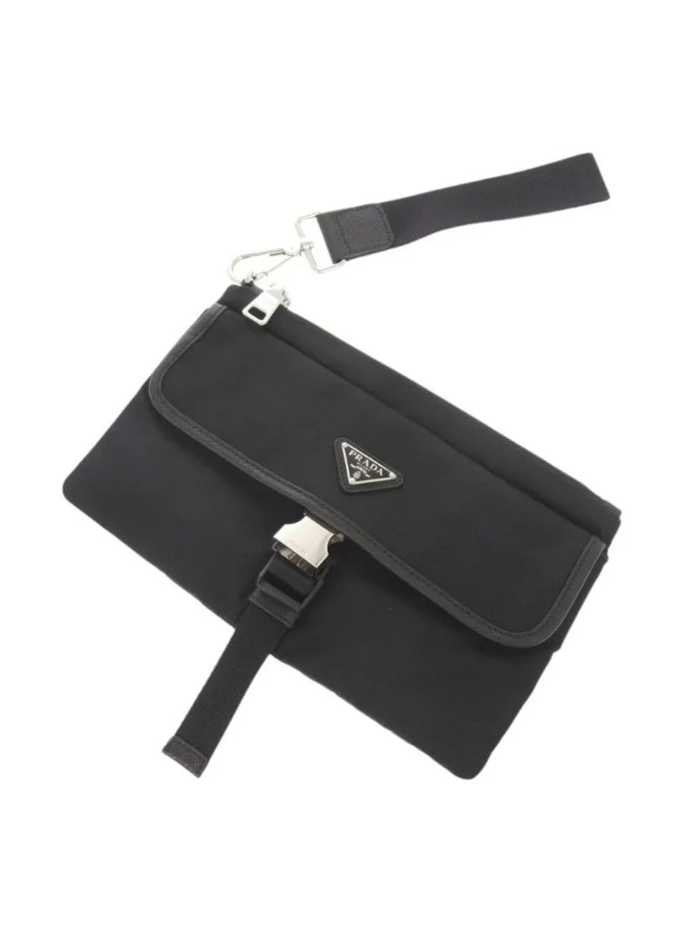 Prada Triangle Logo Nylon Black Clutch